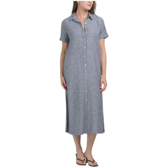 C&C CALIFORNIA Linen Blend Cross Dye Shirt Dress - Picture 1 of 2